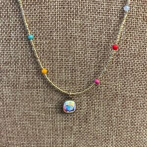 Multicolored Pink Panache Beaded Necklace with Gold Chain